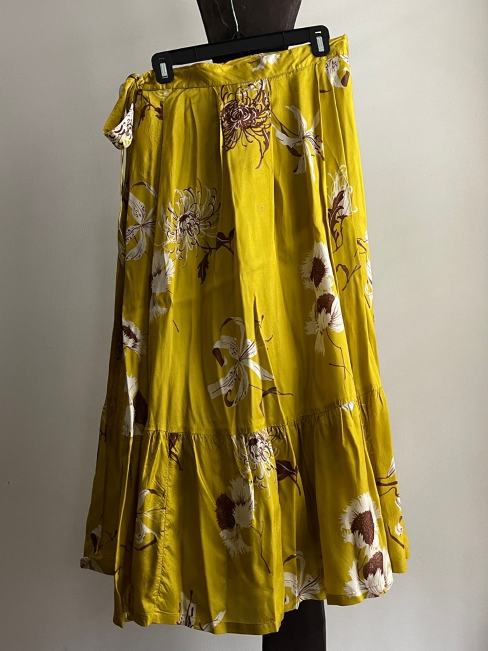Floral printed chartreuse wrap skirt